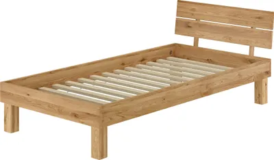 Produktbild von Holzbett Eiche massiv geölt Einzelbett 100x200 Bettgestell Zubehör wählbar V-60.88-10Rollrost inkl.
