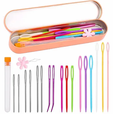 Produktbild von Garnnadel-Set 18 Stück mit Aufbewahrungsbox und Nadeleinfädler zum Stricken und Häkeln