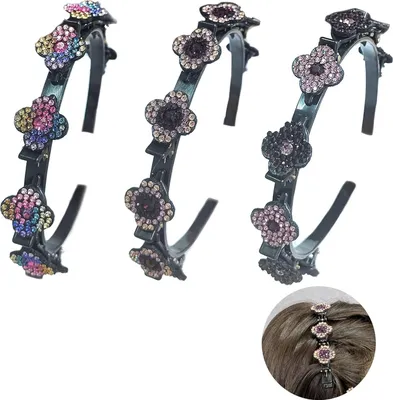Produktbild von 3 Stück Haarband für Damen mit Klemmen und funkelnden Kristallen - Zopf Haarclips