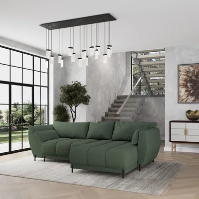 Produktbild von Masseno Ecksofa VESTANO R-S mit Schlaffunktion L-Form, Sofa mit Bettkasten, Wohnzimmersofa, Couch, Soffa, Bettsofa, Couchgarnitur- Grün, QUELLE 37