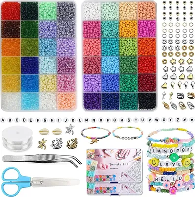 Produktbild von Kette und Anhänger Set 4mm Bunte Glasperln Selber Machen Set, für DIY Schmuckherstellung
