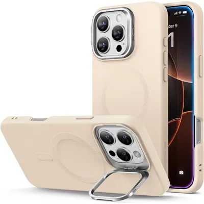 Immagine prodotto di Custodia in silicone con supporto per iPhone 16 Pro Max, compatibile con MagSafe, color beige