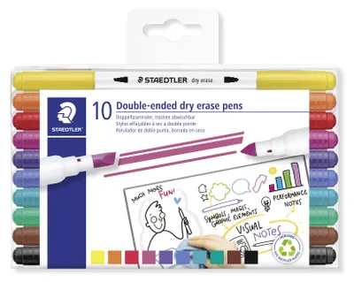 Produktbild von STAEDTLER 3010 Doppelfasermaler, trocken abwischbar Etui mit 10 Farben