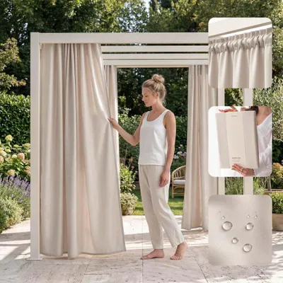 Produktbild von Outdoorgardine lichtbeige, 155 x 200 cm, wetterbeständig, Sichtschutz für Garten