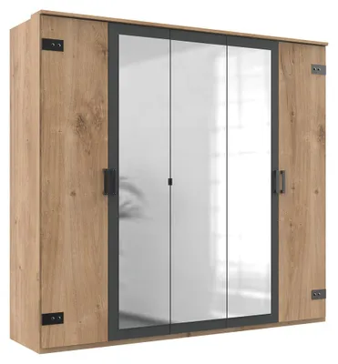 Produktbild von Schlafzimmer Kleiderschrank mit 225 cm Breite in Eiche mit graphit, 5-türig mit 3 Spiegeltüren - MONTELLA-43
