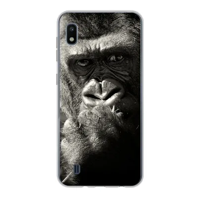 Produktbild von MuchoWow® Handyhülle Schutzhülle Hülle für Samsung Galaxy A10 Gorilla auf schwarzem Hintergrund in Schwarz und Weiß Silikon Softcase Handy Hülle - Schutzhülle