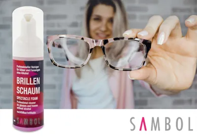 Produktbild von Sambol Brillenreinigungsschaum 50 ml (ohne Alkohol) für eine gründliche Brillenreinigung & Pflege von Gläsern und Fassungen
