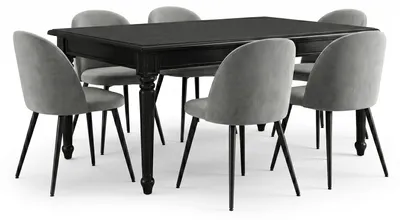 Produktbild von Amaretta Essgruppe Tisch schwarz 6 Stühle Velour grau.