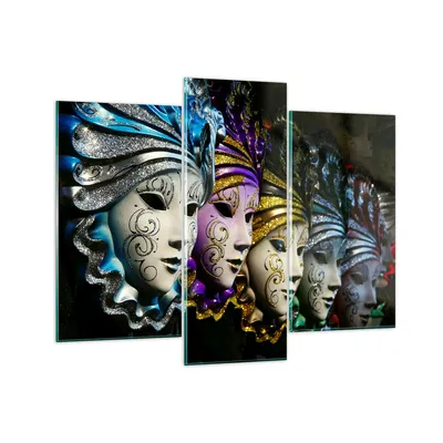 Produktbild von Bilder auf glas - Abstrakt Maske Feder Festival - 130x100cm - Glasbilder - Wandbilder - Kunstdruck - zum Aufhängen bereit - Wanddekoration aus Glas - Glas Bilder - Wandbild auf Glas - GCB130x100-2105