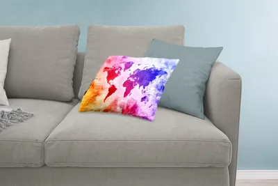 Produktbild von MuchoWow® Zierkissen Sofakissen Wohnzimmer Dekokissen 60x40 cm Weltkarte - Aquarell - Regenbogen - Kopfkissen - Polster mit Foto