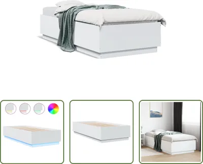 Produktbild von The Living Store Bettgestell mit LED Weiß 90x200 cm Holzwerkstoff