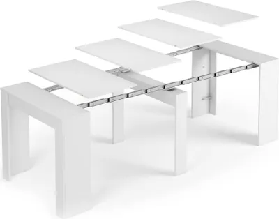 Produktbild von Compton-Konsole, ausziehbarer Esstisch, Tisch mit Mehrzweckverlängerungen, erweiterbar auf bis zu 10 Sitzplätze, cm 51 / 237x90h78, glänzend weiß