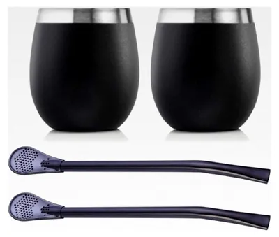 Produktbild von Set aus zwei doppelwandigen Edelstahlbechern mit 2 Bombillas und einer Reinigungsbürste für Yerba Mate