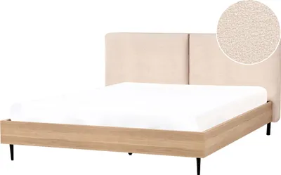 Produktbild von BELIANI Bett Beige Bouclé 180 x 200 cm mit Holzrahmen Polster Kopfteil Gepolstert Modern Stilvoll Elegant Design für Schlafzimmer