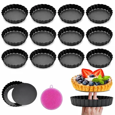 12er-Set Tarteformen 10 cm, herausnehmbarer Boden, Antihaft, Kohlenstoffstahl