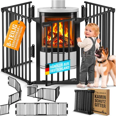 Produktbild von ELONEO Kaminschutzgitter, 75cm hoch, Ofenschutzgitter aus Metall mit Sicherheitsverschluss, Kinderschutz, Treppengitter, Türgitter, Hundegitter