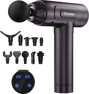 Image de Pistolet de massage pour une thérapie en profondeur, idéal pour la relaxation musculaire, particulièrement adapté aux sportifs, avec 30 niveaux de vitesse et 10 différents types de têtes de massage