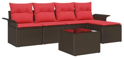 Image de Ensemble de canapés de jardin vidaXL, 6 pièces, couleur marron, en polyrotin