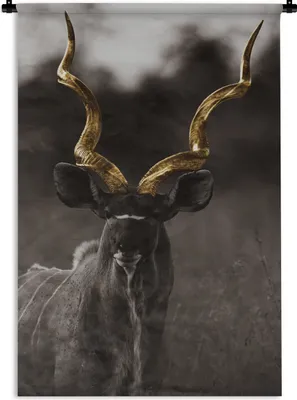 Produktbild von MuchoWow® Wandteppich Wandbehang Hirsch - Geweih - schwarz - gold 120x180 cm Tapisserie Dekoration Wandtuch - Schlafzimmer - Dekorationen für das Haus