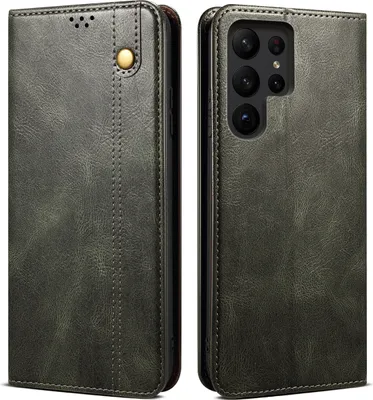 Produktbild von Galaxy S23 Ultra Hülle, Leder Flip Brieftasche Schutzhülle für Samsung Galaxy S23 Ultra Grün