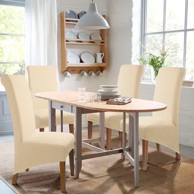 Produktbild von Stretch-Stuhlhussen Esszimmerstuhl-Hussen XL Stuhlhussen für Esszimmerstühle Abnehmbare Waschbare Stuhlhussen für Zuhause, Restaurant, Hotel Dekor (6 Stück, Beige) - XL