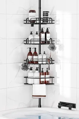 Produktbild von PromoHome® Eckduschregal – 4-stufig verstellbares Badezimmerregal, rutschfest, ohne Bohren, für Duschbreiten 121-314 cm, Schwarz