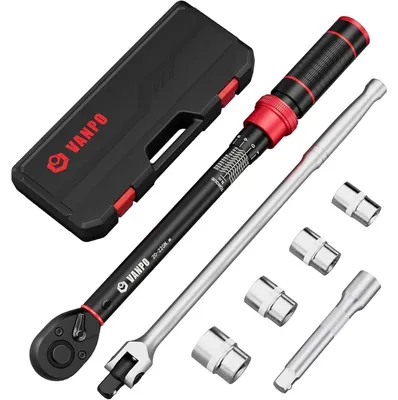 Produktbild von Drehmomentschlüssel Set 1/2 Zoll 20-220Nm 72 Zähne mit Gelenkgriff und Stecknüssen