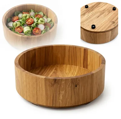 Produktbild von HOLZSCHÜSSEL aus massiver Eiche, 27,5 cm, für Obst, Salat und Nüsse, mit Füßen