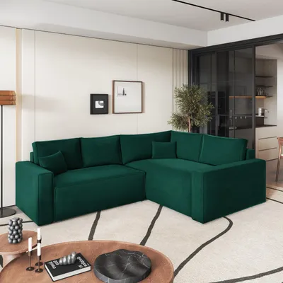 Produktbild von Masseno Ecksofa ERONIS R-S mit Schlaffunktion L-Form, Sofa mit Bettkasten, Wohnzimmersofa, Couch, Soffa, Bettsofa, Couchgarnitur- Grün, MONOLITH 37