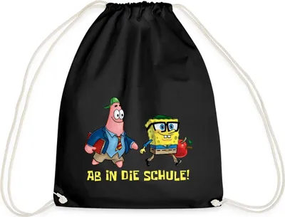 Produktbild von Spreadshirt Spongebob Schwammkopf Mit Patrick Ab In Die Schule Turnbeutel, One size, Schwarz