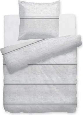 Produktbild von Heckett & Lane Satin Bettwäsche Raf HnL Gestreift Weiß Grau 100% Baumwolle Reißverschluss Bettbezug Kissenbezug Bettgarnitur 155x220 cm