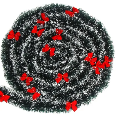 Produktbild von Weihnachtsgirlande 10 Meter Grün mit 24 roten Schleifen Tannengirlande für Innen & Außen