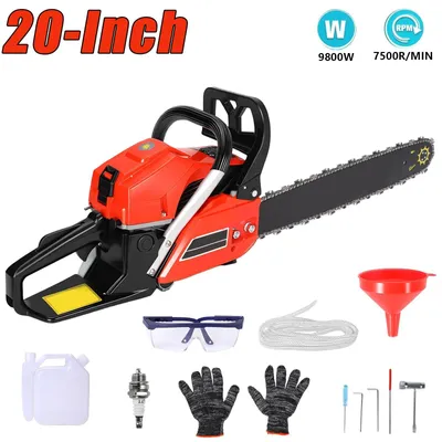 Obrázek produktu pro Benzínová řetězová pila - 20 palců (50 cm) délka řetězu - motor 80 ccm, dvoutaktní - výkon 9800 W - určená pro kácení stromů a řezání dřeva
