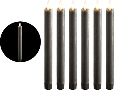 Produktbild von Stabkerzen LED mit Timer GRAU 8 Stück indoor - 6 Stunden - ECHTWACHS 23cm Höhe für Kerzen 2,2cm Durchmesser 2 AAA Batterien notwendig LED Stabkerzen 4er Set GRAU (zwei Mal) bewegliche Flamme Licht