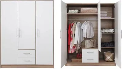 Produktbild von Kleiderschrank Drehtürenschrank Smart 150x56x190cm Sonoma Eiche weiß 3-türig