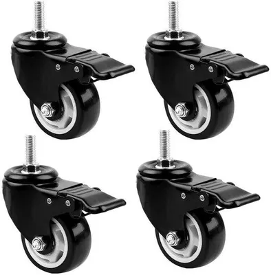 Immagine prodotto di Set di 4 rotelle con freno da 50 mm per mobili M8x25 mm - Rotelle in gomma con portata di 210 kg