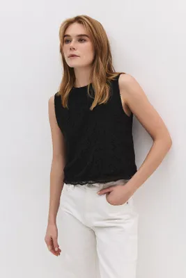 Produktbild von Ärmellose Bluse mit Spitzenstickerei, Black, L