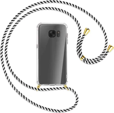 Produktbild von Handykette Backcover-Schutzhülle mit Band (Metall goldfarben) für Samsung Galaxy S7 - schwarz/weiß gestreift