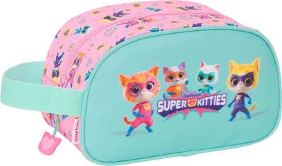 Obrázok produktu pre Cestovná toaletná taška SuperKitties ružová tyrkysová 26 x 15 x 12 cm