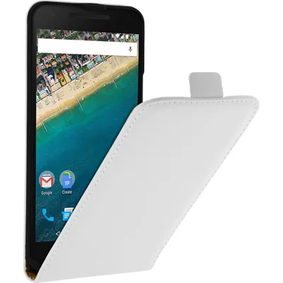 Produktbild von PhoneNatic Kunst-Lederhülle kompatibel mit Google Nexus 5X - Flip-Case weiß + 2 Schutzfolien