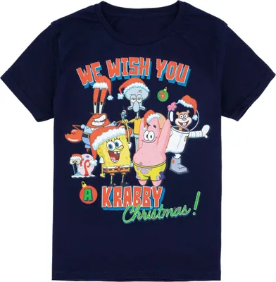 Image de SpongeBob SquarePants - T-shirt "Krabby Christmas" pour enfants NS7888 (140) (Bleu marine)