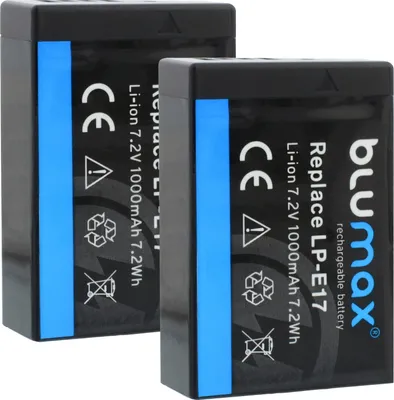 Produktbild von 2x Blumax Akku | für Canon LP-E17 Digitalkamera | Kapazität 1000mAh  |Spannung 7,2Volt | Video- und  Kamerazubehör