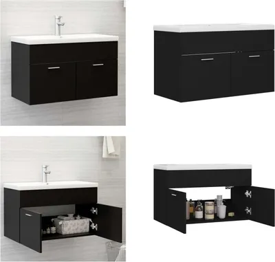 Produktbild von vidaXL Waschbeckenunterschrank mit Einbaubecken Schwarz Holzwerkstoff - Waschbeckenunterschrank Mit Waschbecken - Waschbeckenunterschränke Mit Waschbecken - Waschbeckenunterschrank - Waschbeckenunterschränke