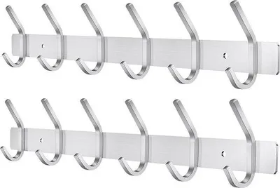 Immagine prodotto di Appendiabiti da parete in acciaio inox con 6 ganci per camera da letto, bagno, cucina - Argento - Set di 2
