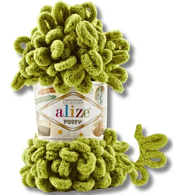 Productafbeelding van Alize 1x 100g Puffy garen, effen kleur, geschikt voor haken en breien (pistachegroen - 11)