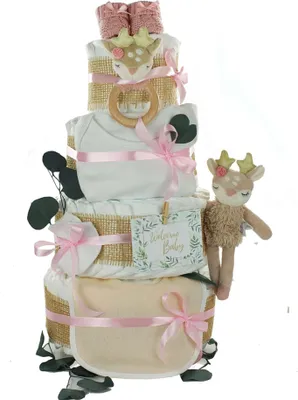 Produktbild von Windeltorte Mädchen mit Name bedruckt | REH ELLA | rosa – 4 stöckig / unbedruckt