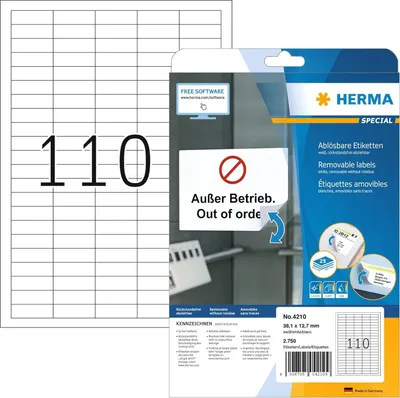 Produktbild von Etiketten A4 weiß 38,1x12,7 mm Movables/ablösbar Papier matt 2750 St.