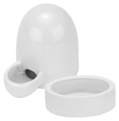 Image de Distributeur de nourriture et d'eau en céramique pour petits oiseaux et volailles - Blanc