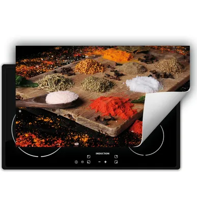 Produktbild von DarHaus Herdabdeckplatte 90x52 cm Anti Rutsch Matte Aufrollbar, bunt - Gewürze - Holz