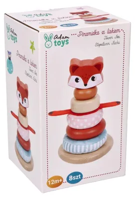 Produktbild von Sensorische Stapelpyramide Fuchs – 8 Teile (Holz & Plüsch, multisensorisch, verschiedene Texturen & Geräusche) – ab 12 Monaten,